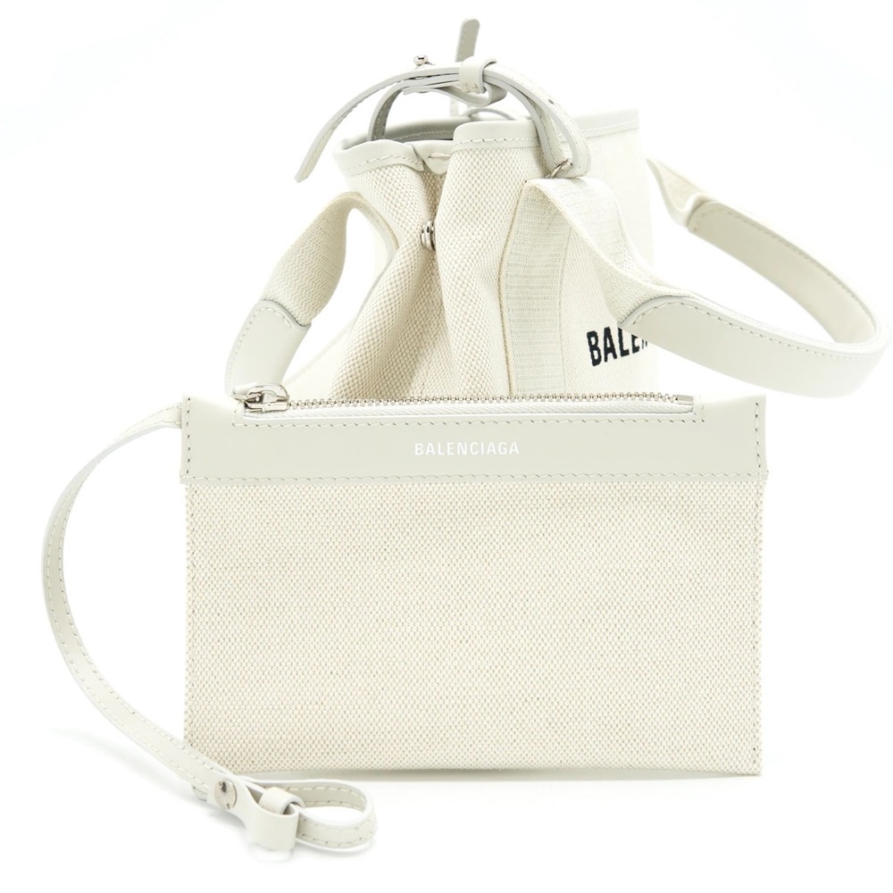 Balenciaga XS Navy Cabas Bag White Cream Black Logo Print Tote NWT - Picture 11 of 11